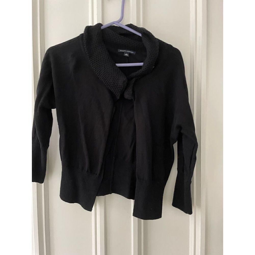 Banana Republic black cotton single button knitted collar cardigan sweater M